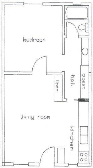 Kensington One Bedroom One Bathroom Floorplan